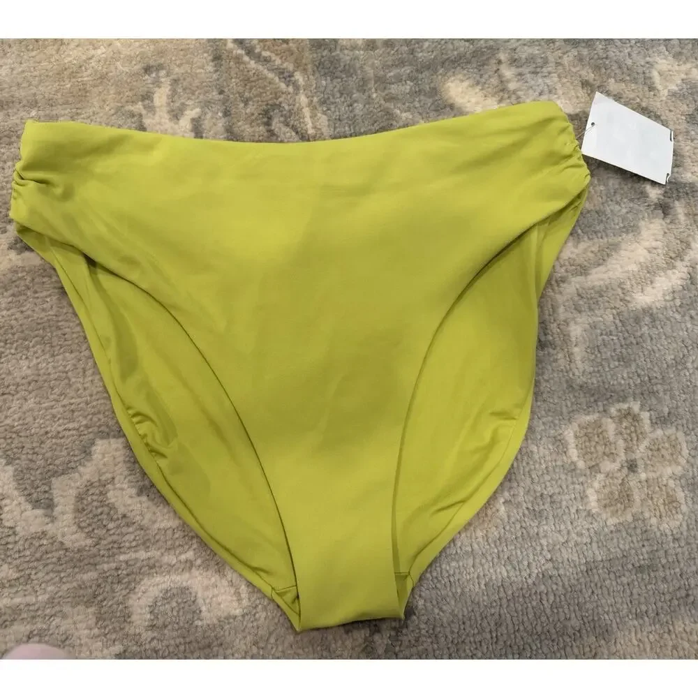 NEW! $86 ROBIN PICCONE AUBREY HIGH WAIST BIKINI BOTTOMS HONEYDEW SZ L NEW $129